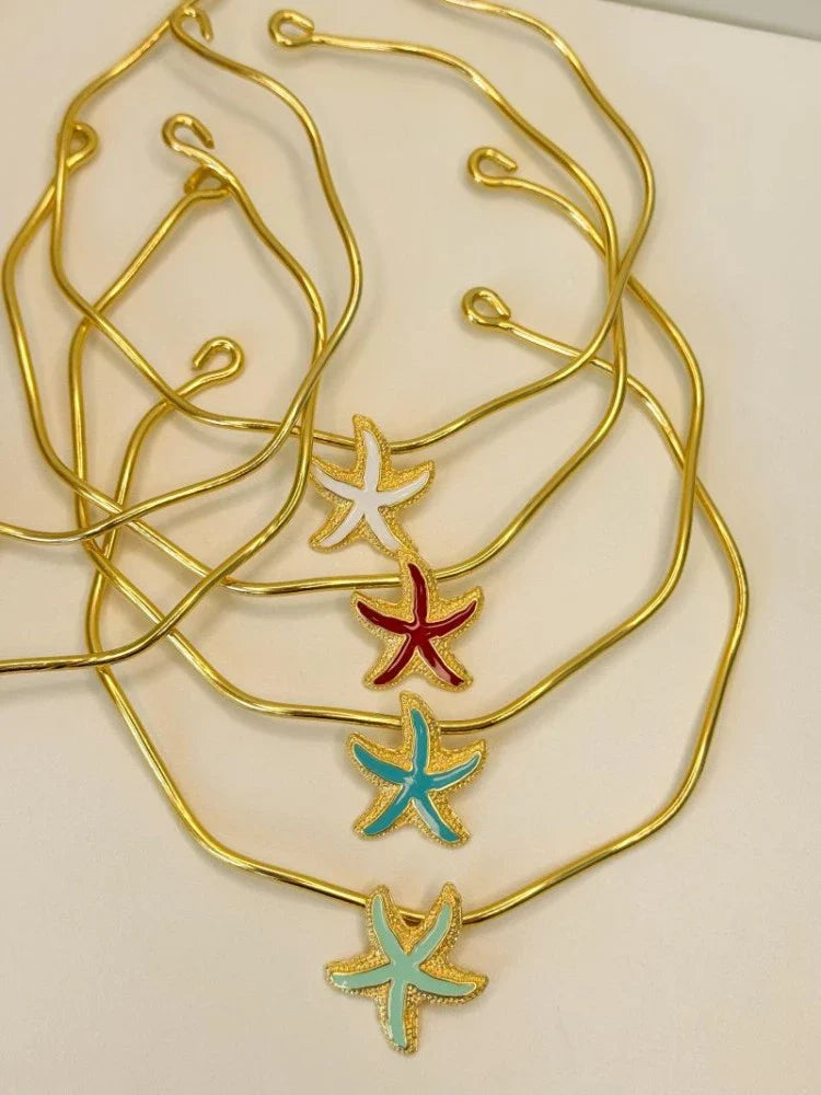 Colar Gargantilha+ Brincos Estrela do Mar Folheados a Ouro 18K
