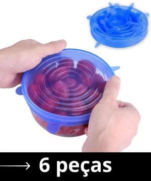 Kit 6 Tampas Elásticas de Silicone Reutilizável para Potes Tapoar de Cozinha