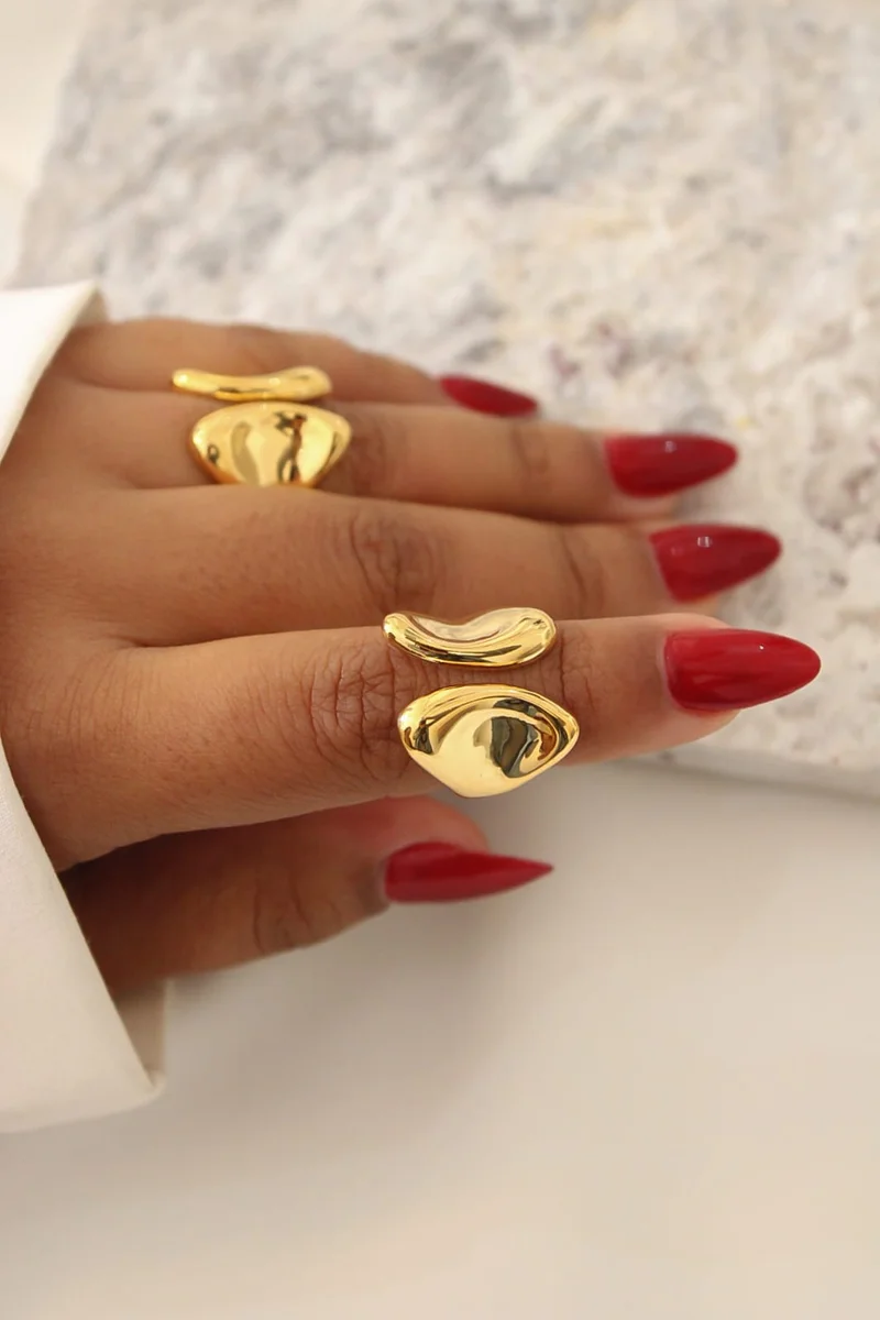 Anéis Geométricos Vintage de Aço folheado a Ouro 18k