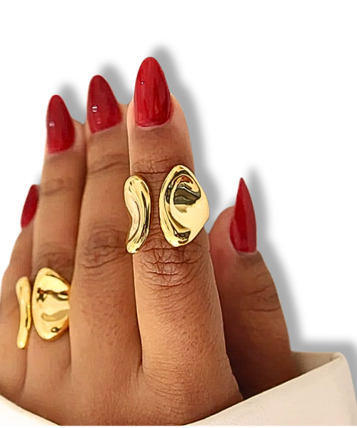 Anéis Geométricos Vintage de Aço folheado a Ouro 18k