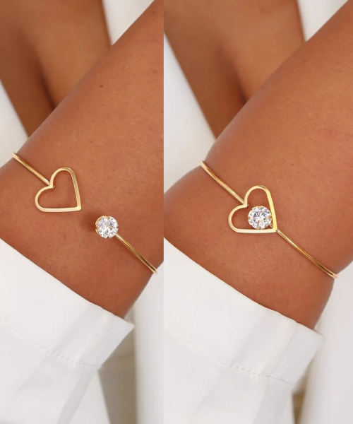 Bracelete Coração Ajustável Folheado a Ouro - Ideal para Todas as Ocasiões