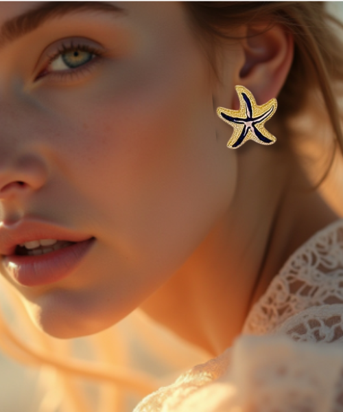 Colar Gargantilha+ Brincos Estrela do Mar Folheados a Ouro 18K