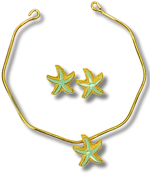 Colar Gargantilha+ Brincos Estrela do Mar Folheados a Ouro 18K