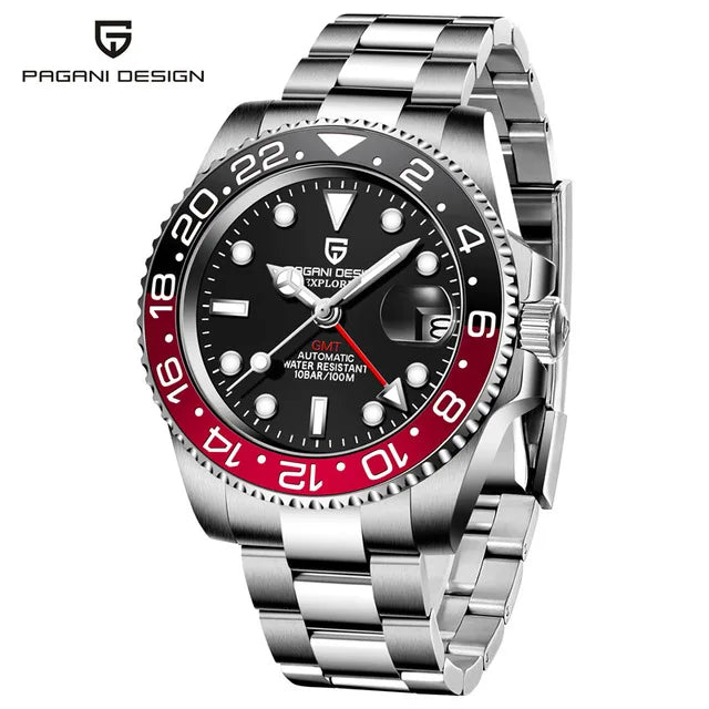 Relógio Automático Masculino Luxo GMT Vidro Safira