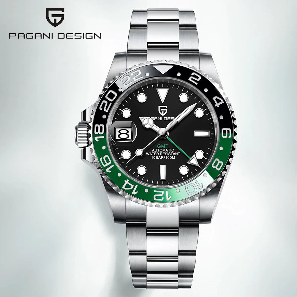 Relógio Automático Masculino Luxo GMT Vidro Safira
