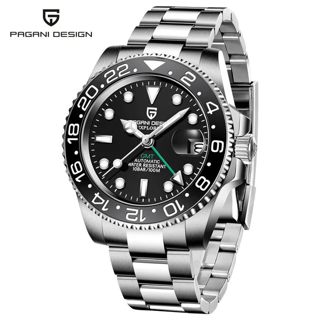 Relógio Automático Masculino Luxo GMT Vidro Safira