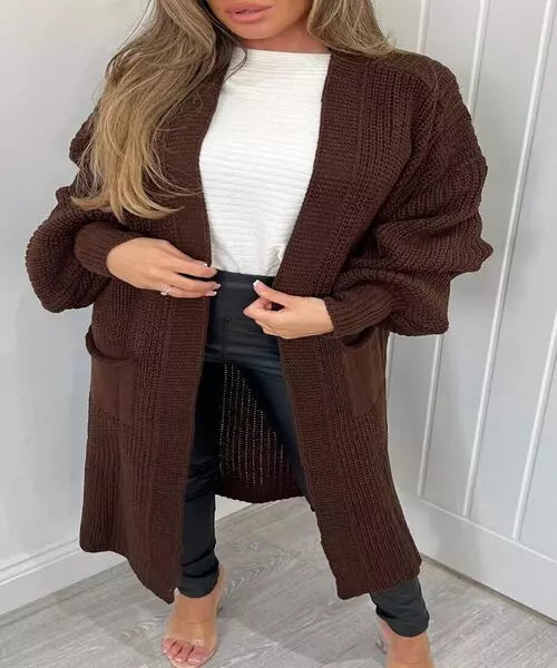 Suéter Feminino de Malha Cardigan Manga Lanterna