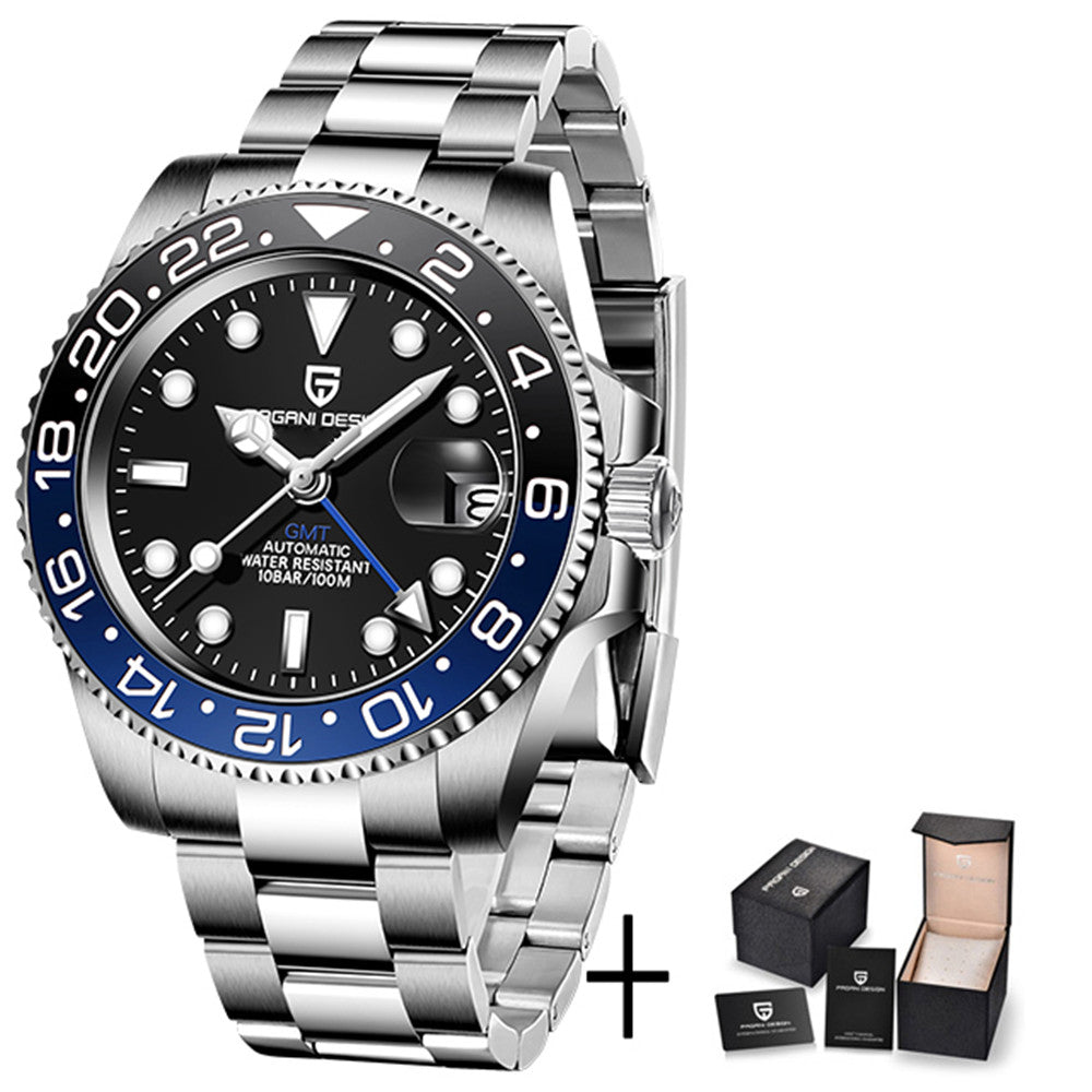 Relógio Automático Masculino Luxo GMT Vidro Safira