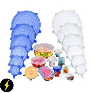 Kit 6 Tampas Elásticas de Silicone Reutilizável para Potes Tapoar de Cozinha - Eu Piro - Descontos de pirar