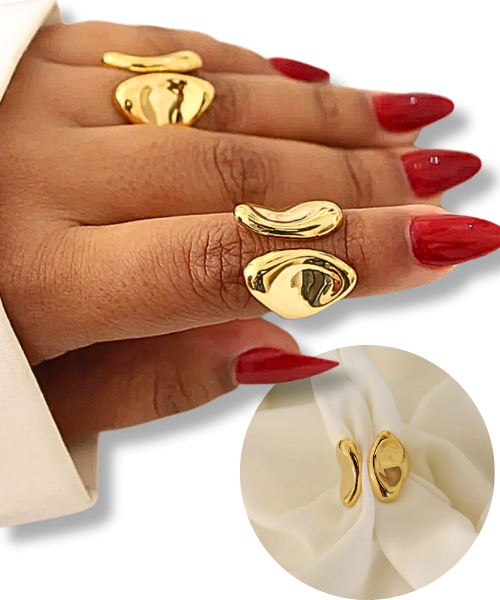 Anéis Geométricos Vintage de Aço folheado a Ouro 18k