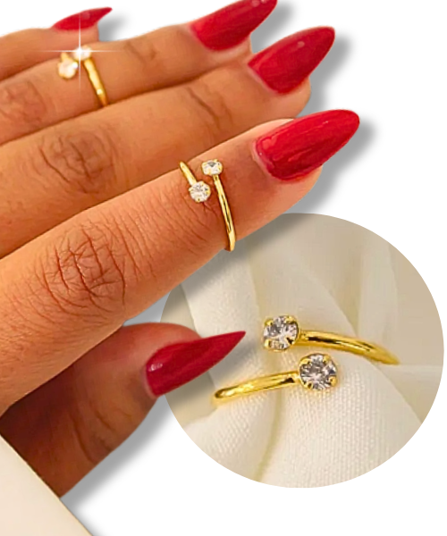 Anel Folheado a Ouro com Pedras de  Zircônia Elegante