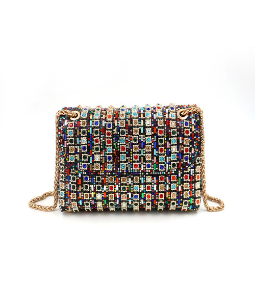 Bolsa de Festa com Corrente e Strass Arco-Íris