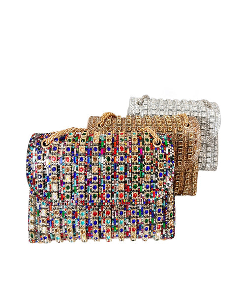 Bolsa de Festa com Corrente e Strass Arco-Íris