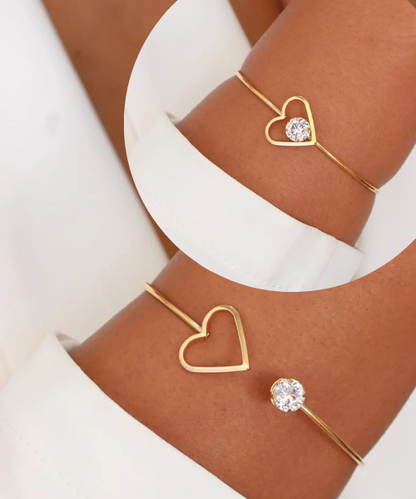 Bracelete Coração Ajustável Folheado a Ouro - Ideal para Todas as Ocasiões
