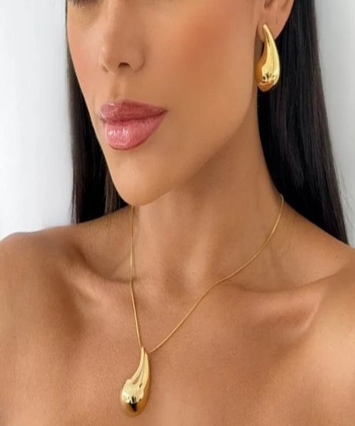 Brinco e Colar Gota Prata (2 Peças) - Elegância Atemporal