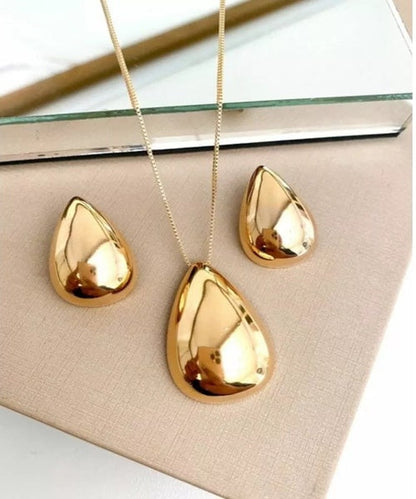 Brinco e Colar Gota Prata (2 Peças) - Elegância Atemporal