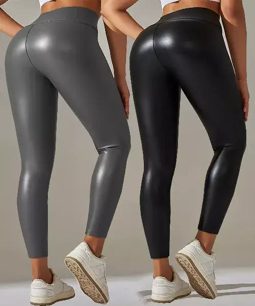 Calça Feminina Modeladora  Legging em Couro Sintético - 2 Unidades