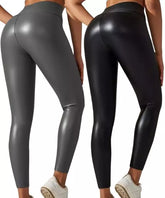 Calça Feminina Justa Legging Couro Sintético - 2 Peças