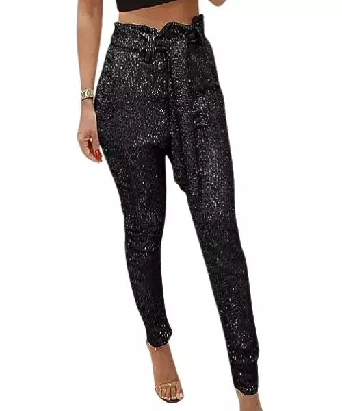 Calça Feminina Lápis Cintura Alta  com Lantejoulas