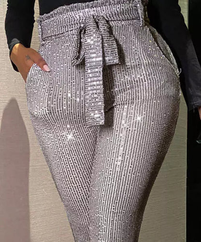 Calça Feminina Lápis Cintura Alta  com Lantejoulas