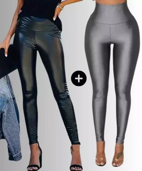 Calça Feminina Modeladora  Legging em Couro Sintético - 2 Unidades