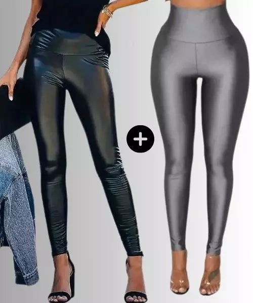 Calça Feminina Modeladora  Legging em Couro Sintético - 2 Unidades