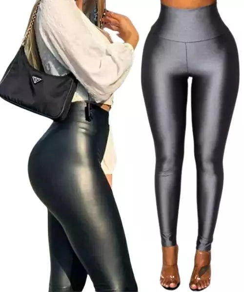 Calça Feminina Modeladora  Legging em Couro Sintético - 2 Unidades