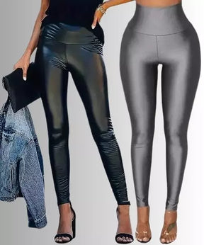 Calça Feminina Modeladora  Legging em Couro Sintético - 2 Unidades