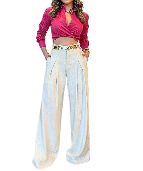 Conjunto Feminino de Calça Pantalona e Top Transpassado