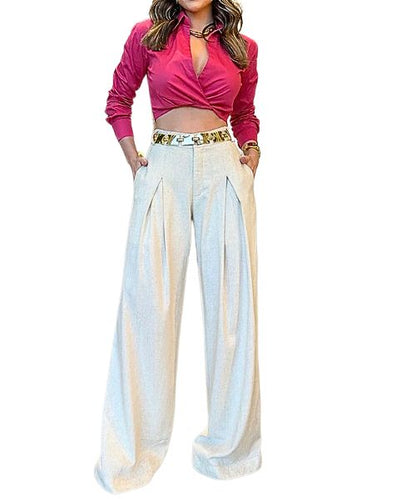 Conjunto Feminino de Calça Pantalona e Top Transpassado