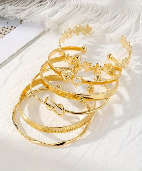 Conjunto de Pulseiras Vintage Douradas Ajustáveis - 6 peças