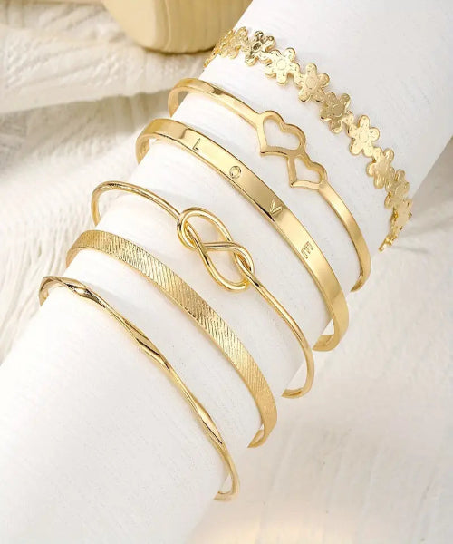 Conjunto de Pulseiras Vintage Douradas Ajustáveis - 6 peças