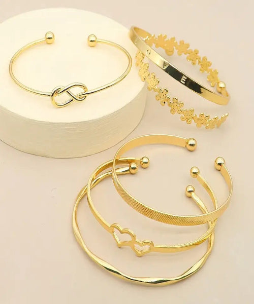 Conjunto de Pulseiras Vintage Douradas Ajustáveis - 6 peças