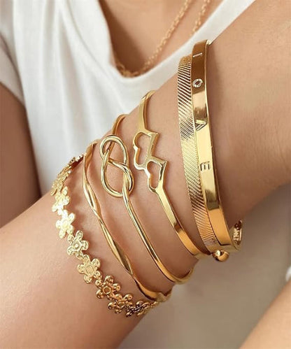 Conjunto de Pulseiras Vintage Douradas Ajustáveis - 6 peças