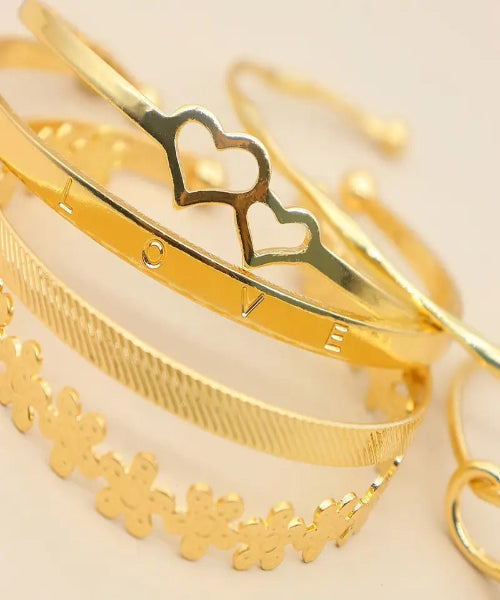 Conjunto de Pulseiras Vintage Douradas Ajustáveis - 6 peças
