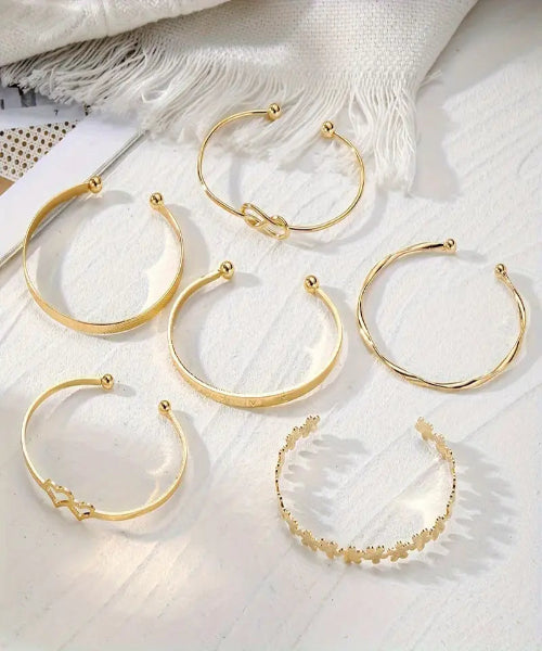 Conjunto de Pulseiras Vintage Douradas Ajustáveis - 6 peças