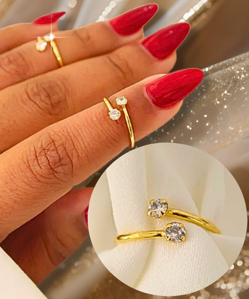 Anel Folheado a Ouro com Pedras de  Zircônia Elegante