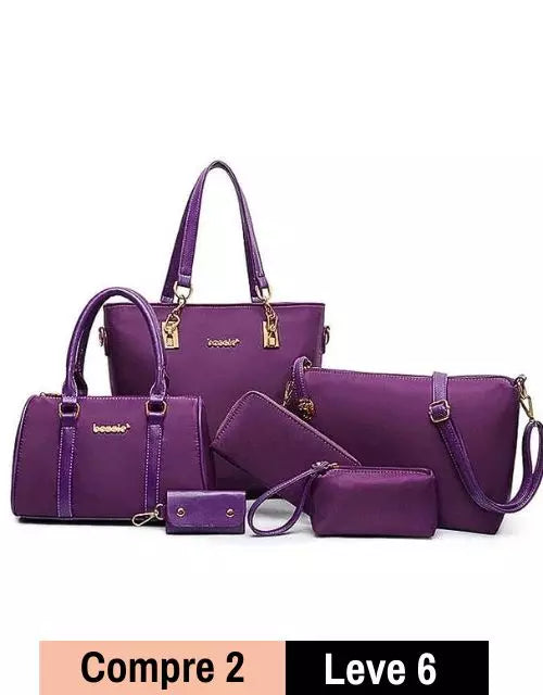 KIT Bolsa Feminina 6 peças Bolsas de Ombro Crossbody Bolsa Carteira Bolsa de Mão