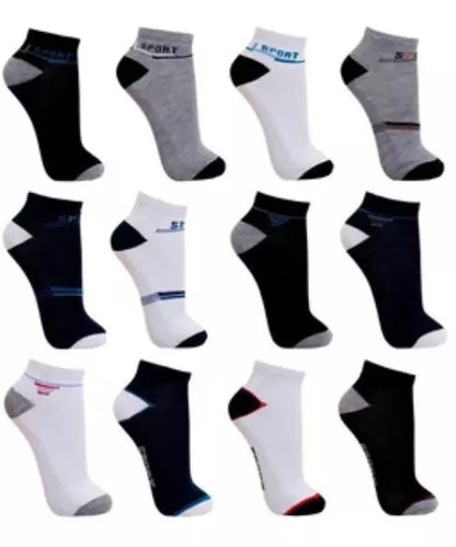 Kit  Meia Soquete Sport Adulto Masculino 12 Pares em Cores Sortidas Cano Curto