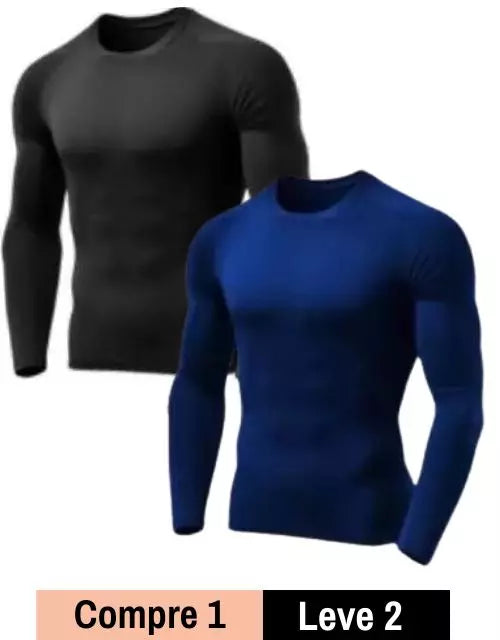 Kit 2 Camisas Masculina Manga Longa Proteção Solar Térmica UV 50 Compressão Segunda Pele