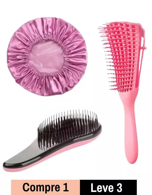 Kit Escova Polvo + Touca Cetim + Escova Mágica