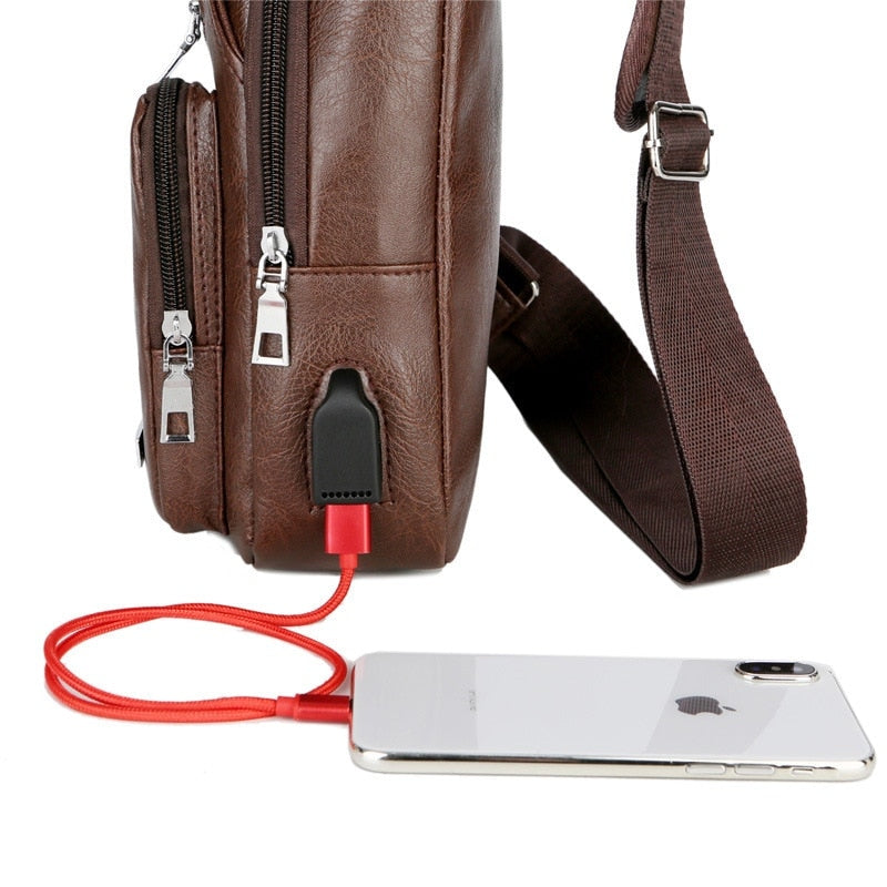 Bolsa Masculina Transversal  Bolsa Lateral Anti - Roubo com Carregamento USB e Alça de Ombro Ajustável