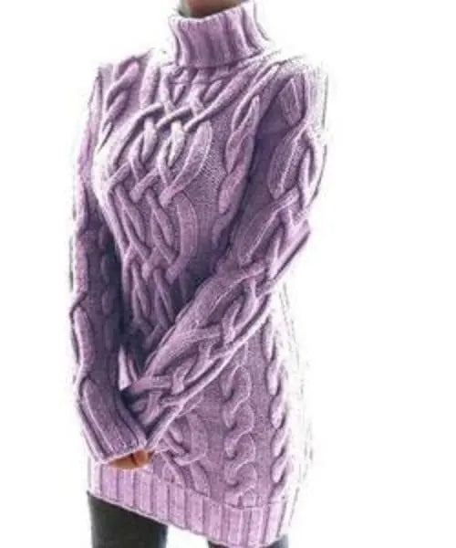 Suéter Feminino de Malha Trançado Gola alta