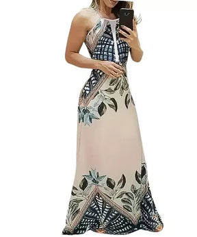 Vestido Longo de Alcinha Acinturado Impressão Floral