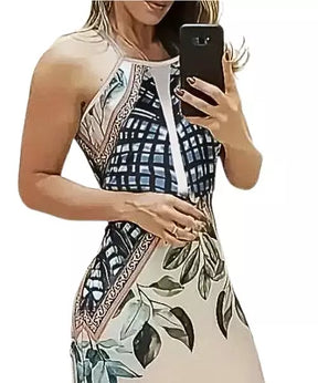 Vestido Longo de Alcinha Acinturado Impressão Floral