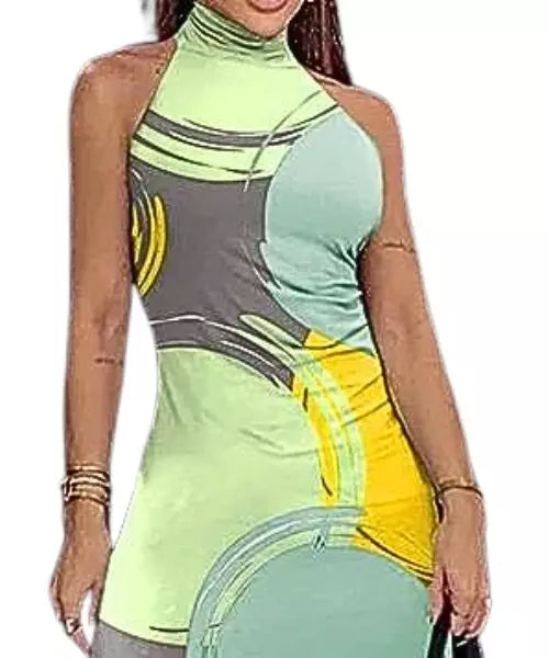 Vestido Feminino Longo sem Manga Max Vestido Gola alta