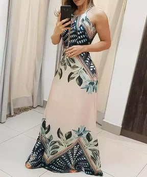 Vestido Longo de Alcinha Acinturado Impressão Floral