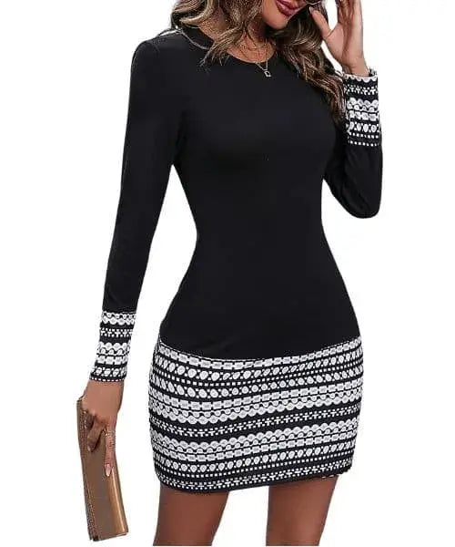 Vestido Feminino Justo Manga Longa Preto Inverno