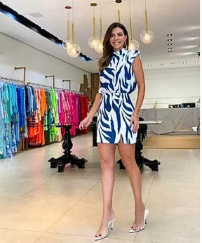 Vestido Feminino Curto Estampado Abertura nas Costas