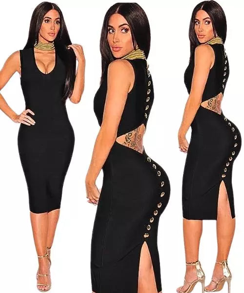Vestido Feminino Justo Midi Decote nas Costas